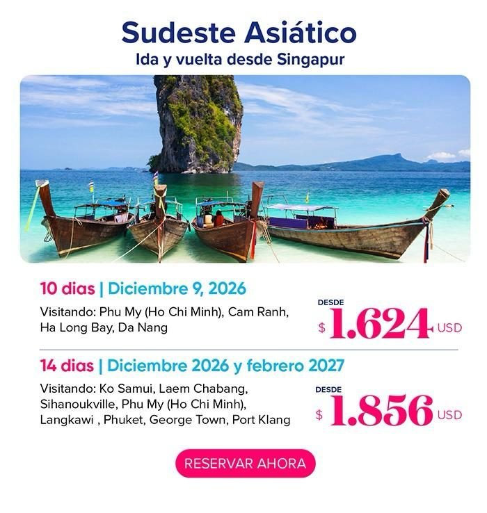 Sudeste Asiático — ida y vuelta desde Singapur, desde $1,624 USD
